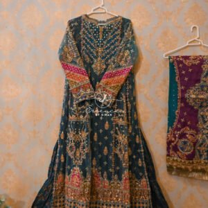 Sky Blue Embroidered Net & Raw Silk Lehenga – 3 Piece Eastern Outfit