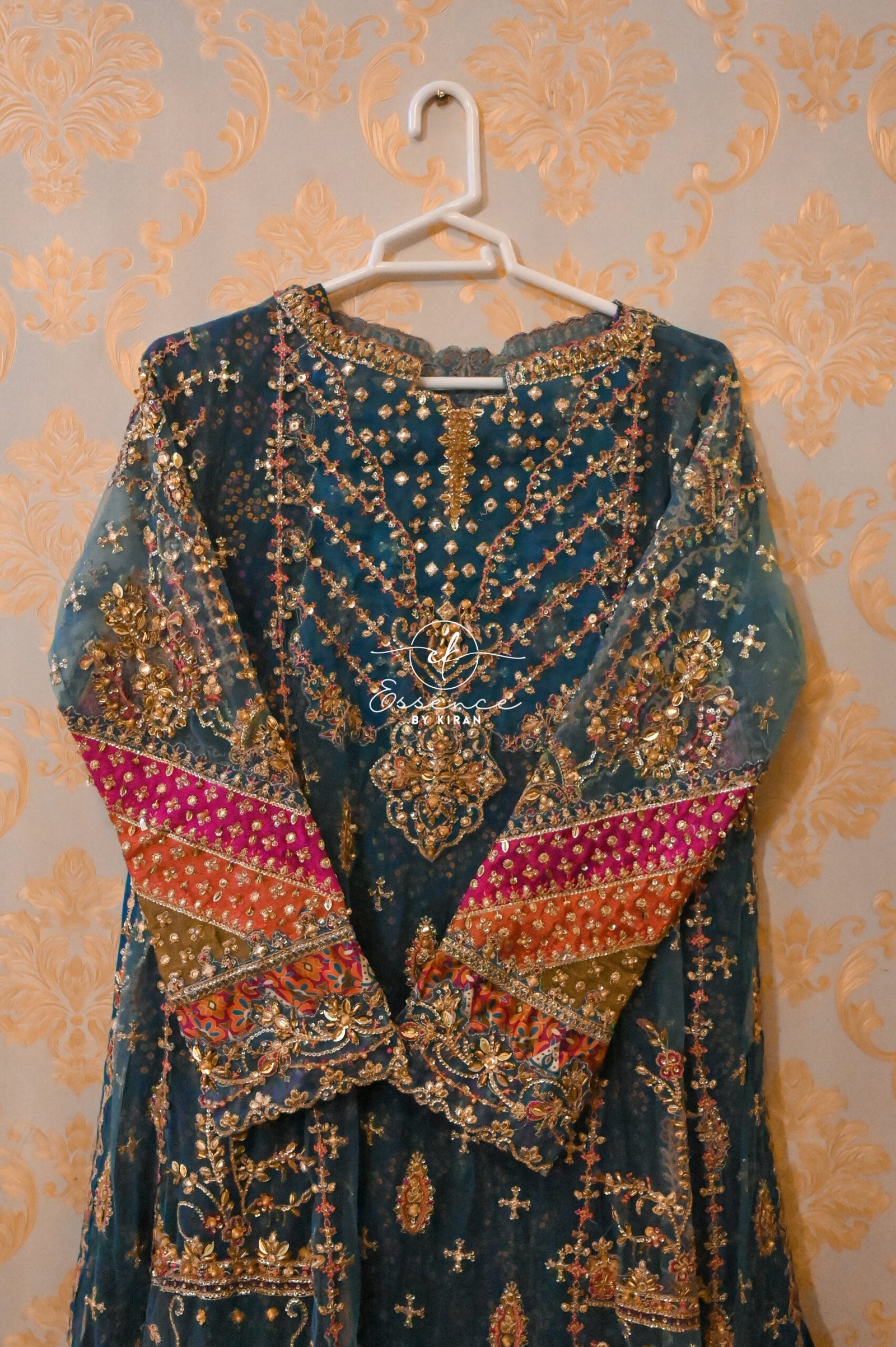 Sky Blue Embroidered Net & Raw Silk Lehenga – 3 Piece Eastern Outfit - Image 4