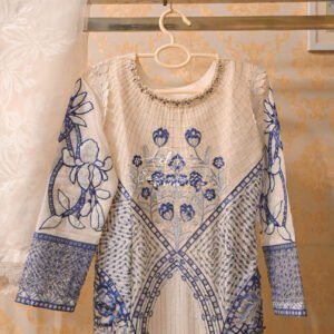 Maria B 3-Piece Unstitched Embroidered Paper Cotton Suit – White