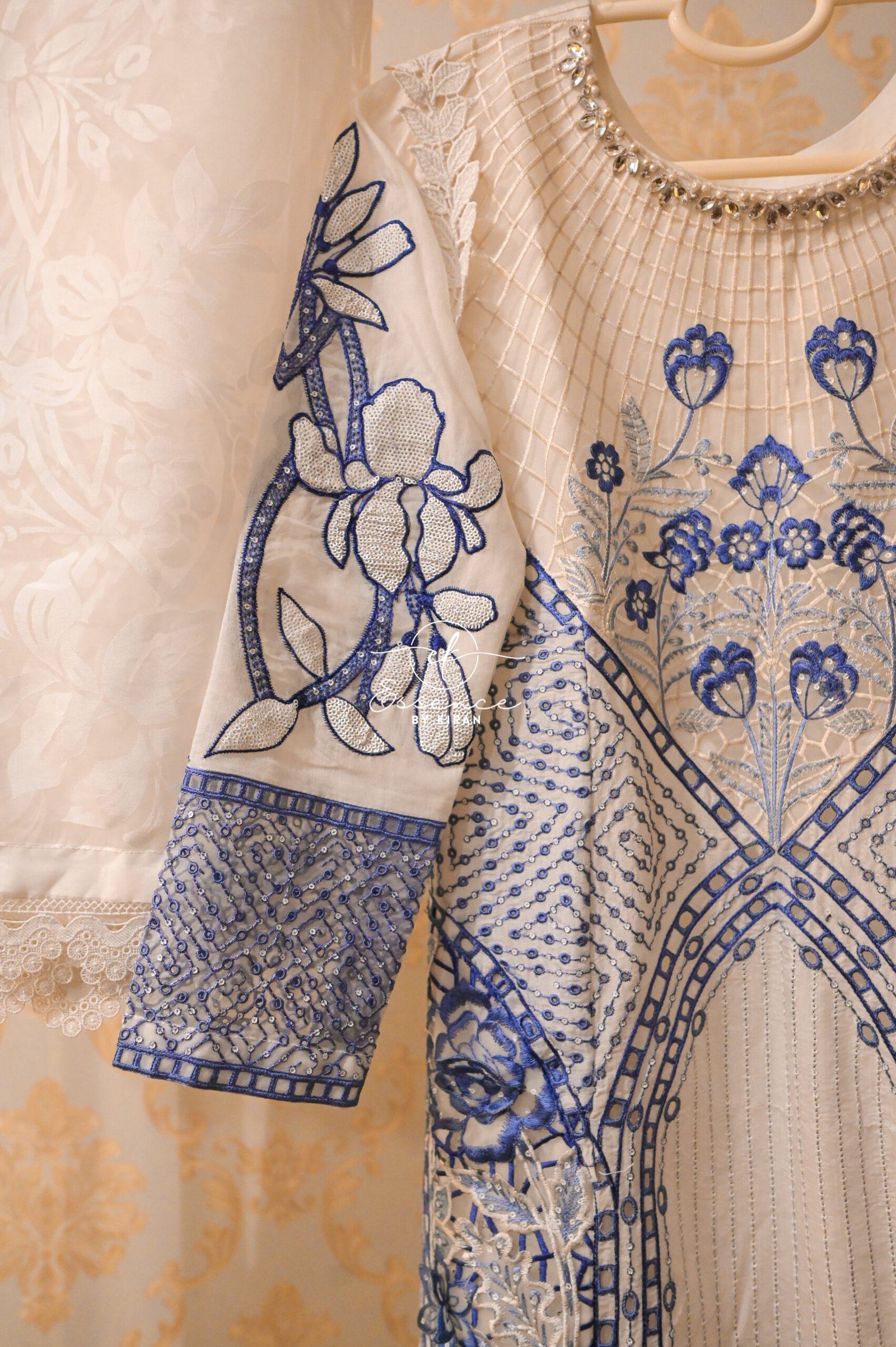 Maria B 3-Piece Unstitched Embroidered Paper Cotton Suit – White - Image 4