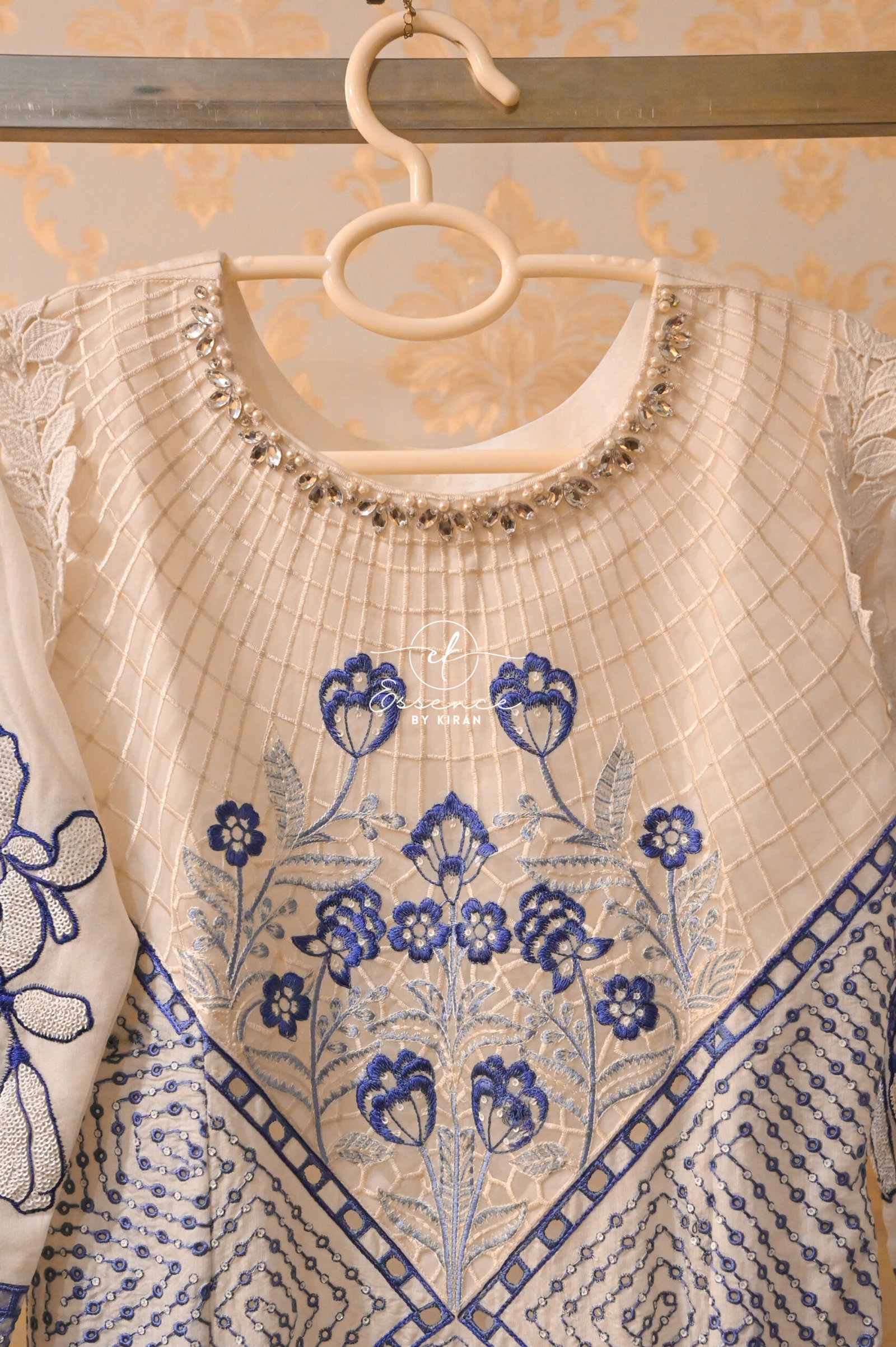 Maria B 3-Piece Unstitched Embroidered Paper Cotton Suit – White - Image 3