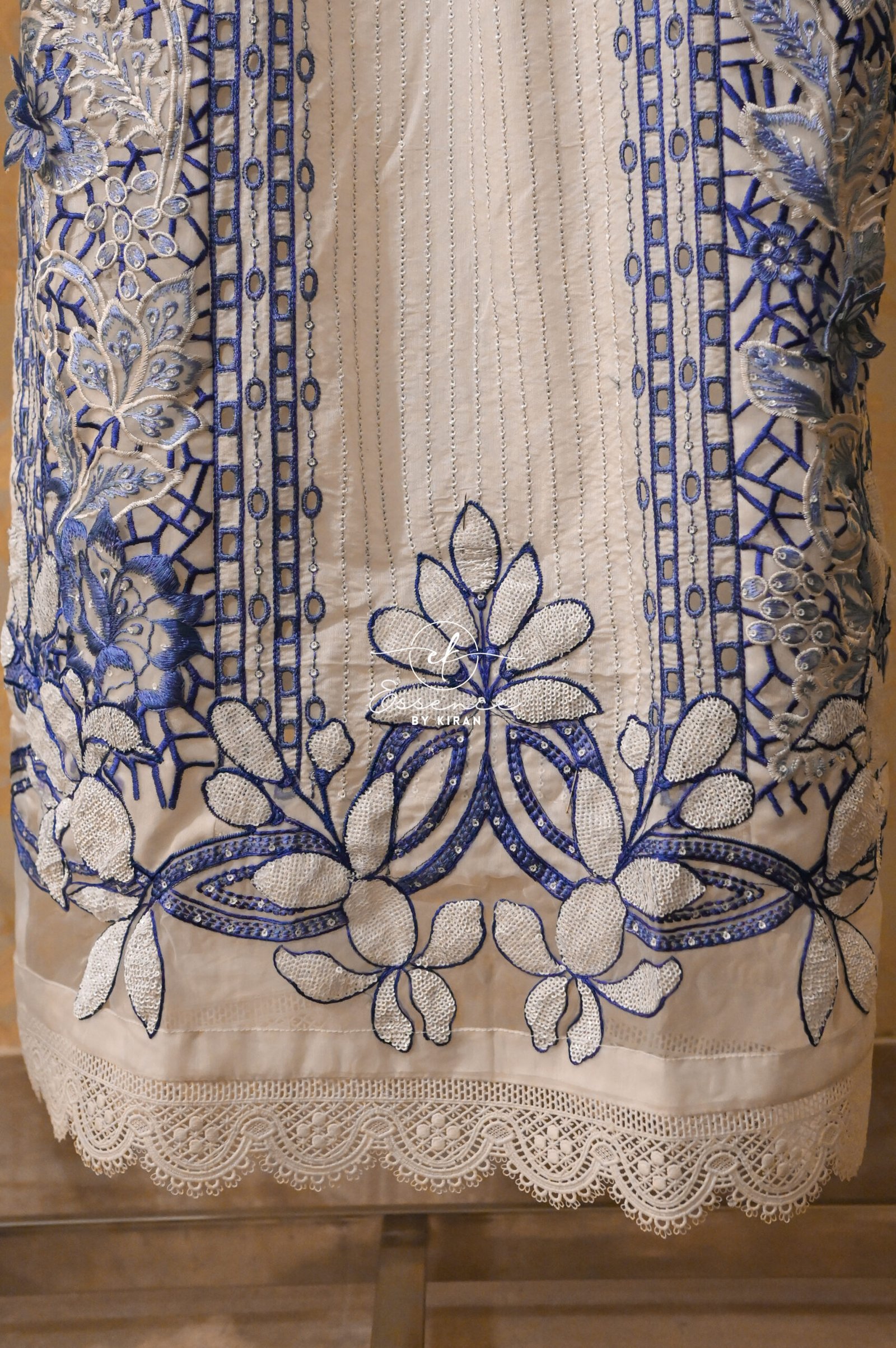 Maria B 3-Piece Unstitched Embroidered Paper Cotton Suit – White - Image 5