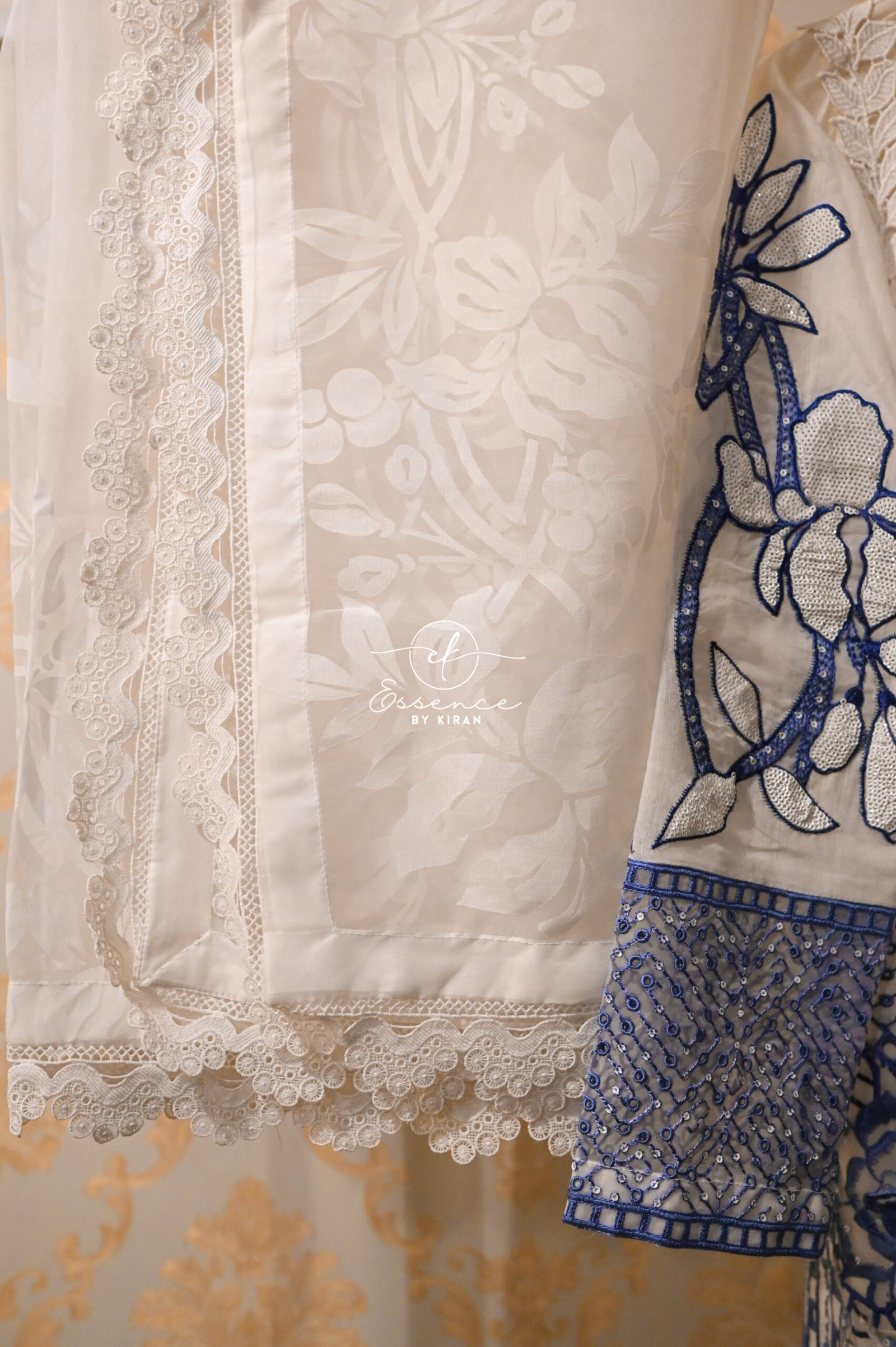 Maria B 3-Piece Unstitched Embroidered Paper Cotton Suit – White - Image 6