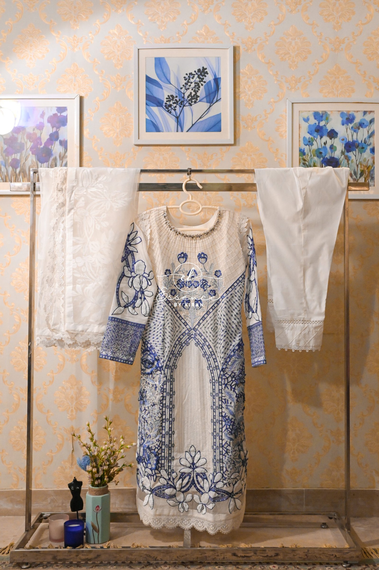 Maria B 3-Piece Unstitched Embroidered Paper Cotton Suit – White - Image 9