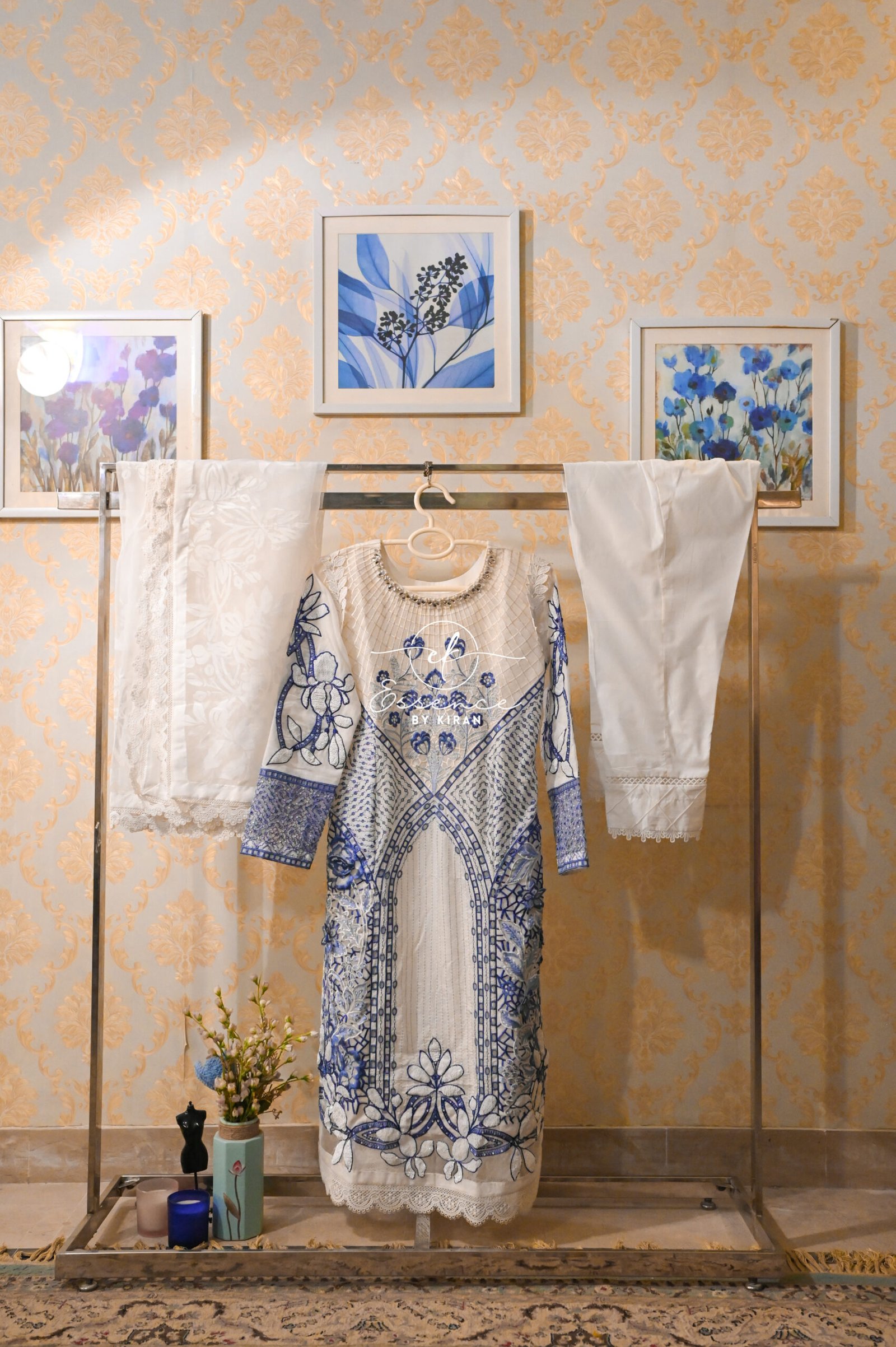 Maria B 3-Piece Unstitched Embroidered Paper Cotton Suit – White - Image 8