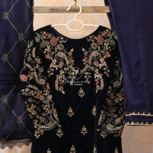 Velvet Embroidered 3-Piece Suit with Chiffon Dupatta