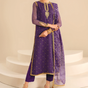 Baroque – Purple Chiffon Embroidered 3-Piece Suit