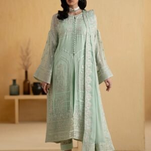 Maryum n Maria Aqua Green Embroidered Chiffon 3-Piece Suit