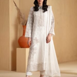 Freesia White Embroidered Chiffon 3-Piece Suit