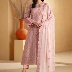 Peach Pink Embroidered Chiffon 3-Piece Suit