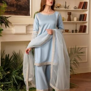 Zarmin Ice Blue Viscose 3-Piece Formal Suit